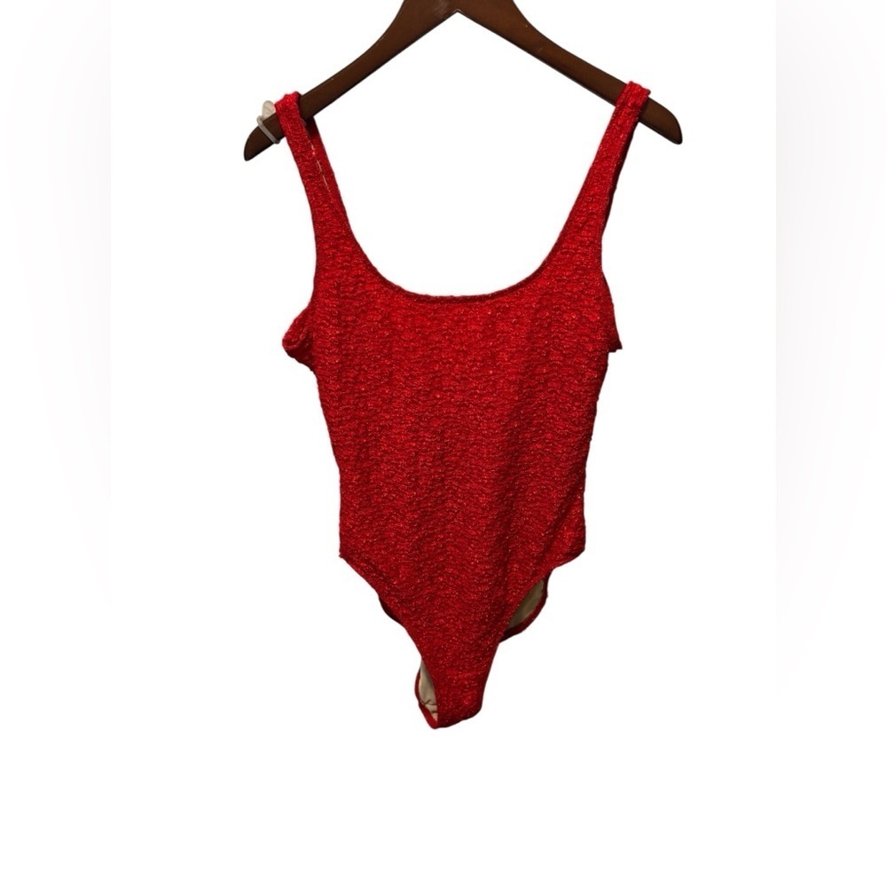 VTG Newport News Sun Streak Textured Red Tank Swim Suit Sz 14T Fully Lined Beach